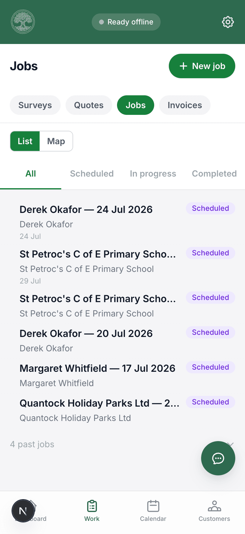 The Treetask jobs list on a phone