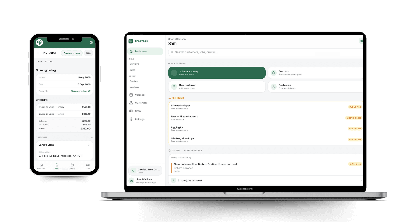 Treetask on a laptop and a phone