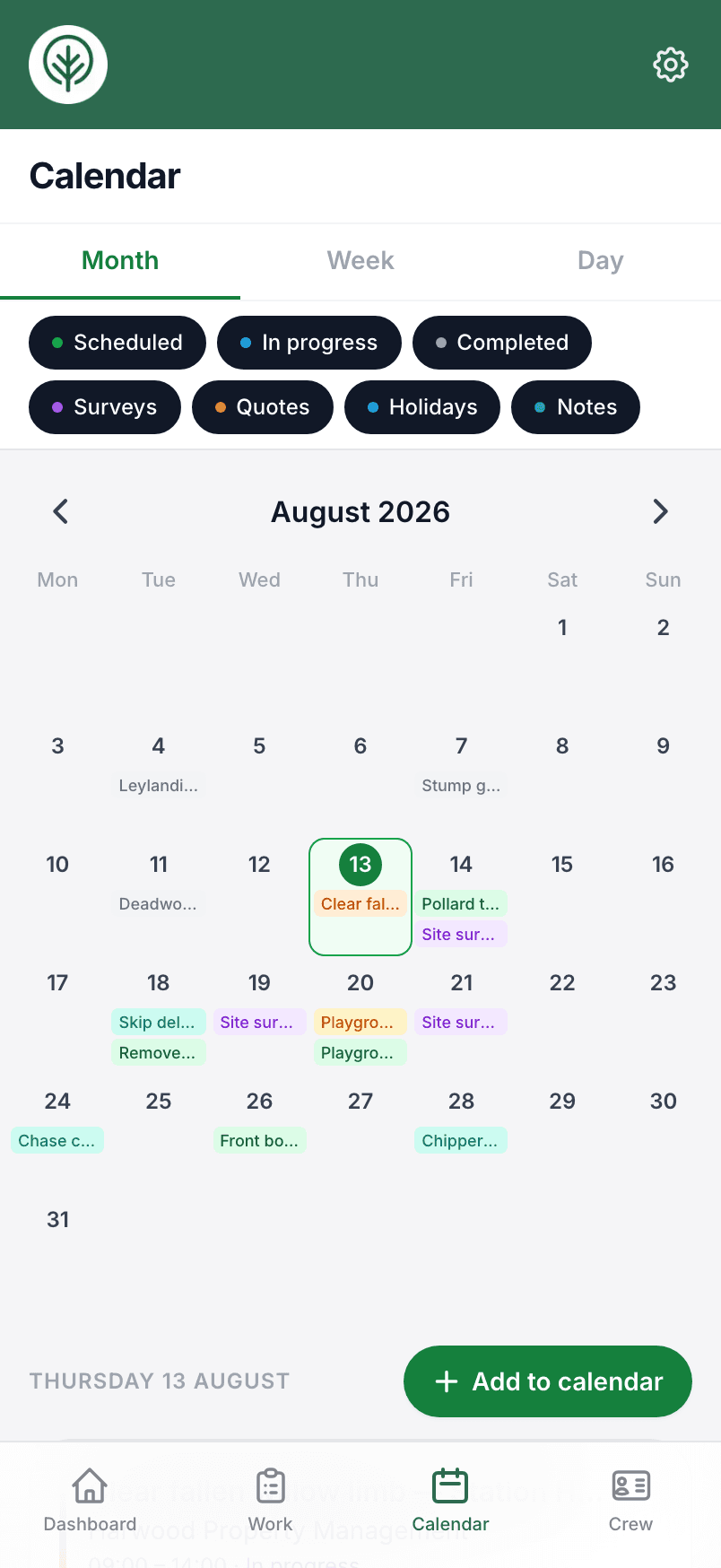 The Treetask calendar on a phone