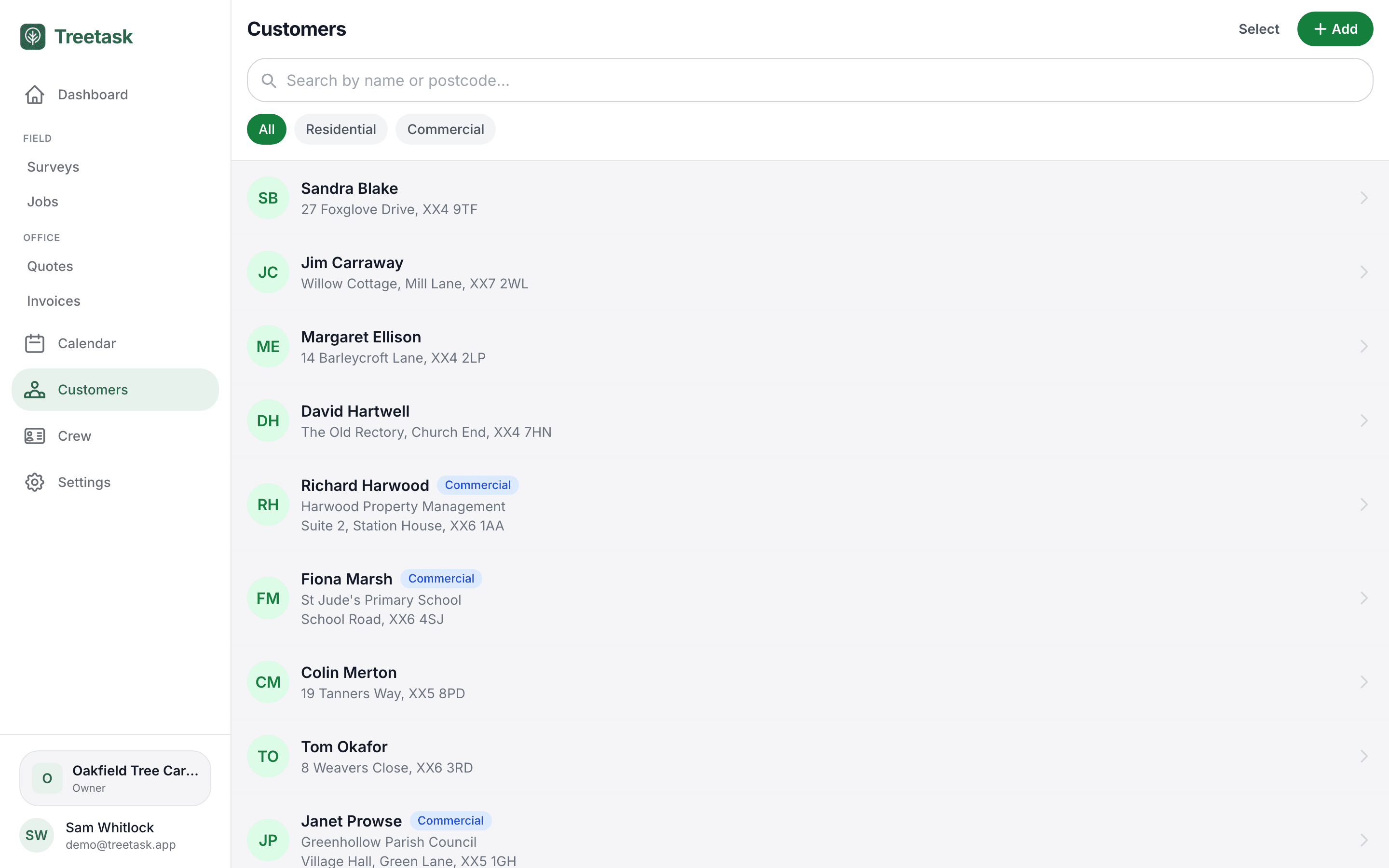 The Treetask customers list on a laptop