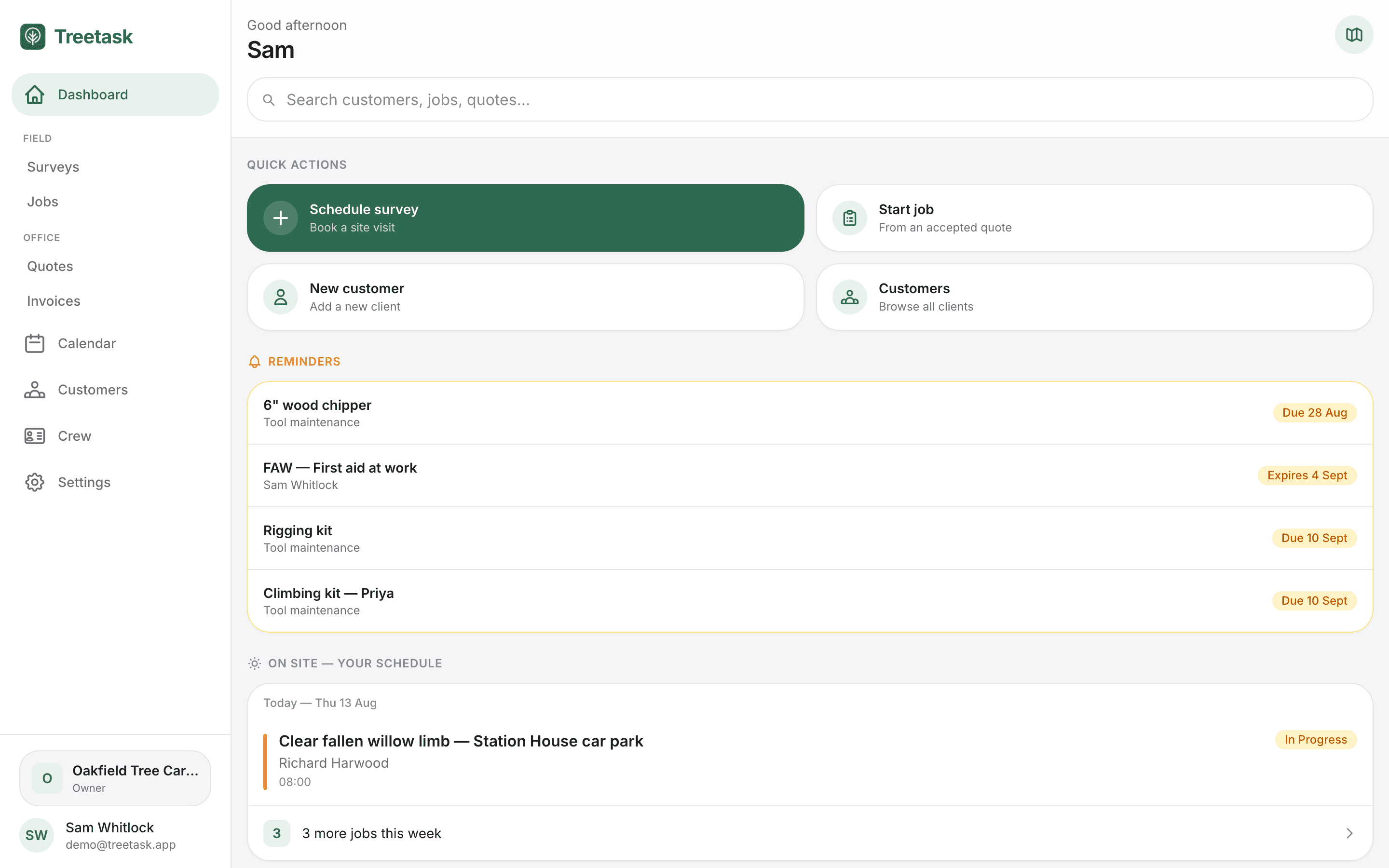 The Treetask dashboard on a laptop