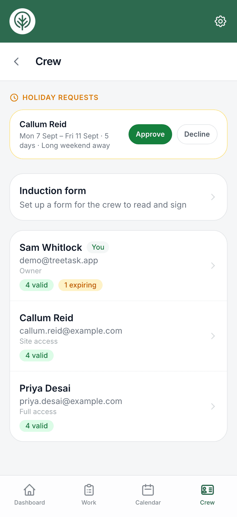 The Treetask crew list